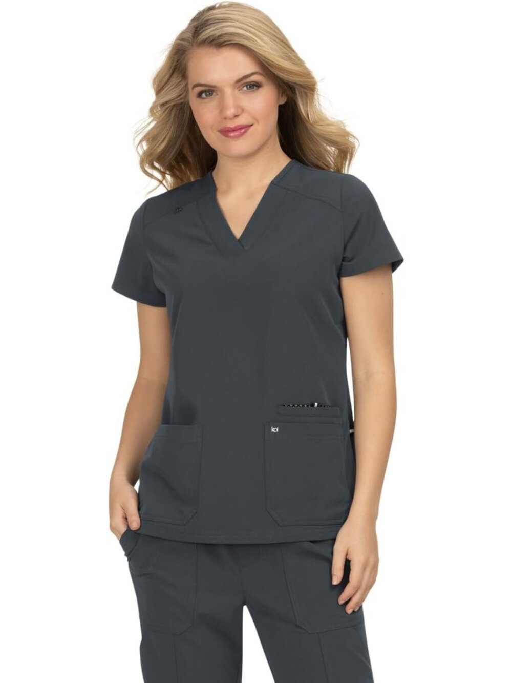 Women's V-Neck Scrub Top with 3 Pockets, 4-Way Stretch, Hustle & Heart Design